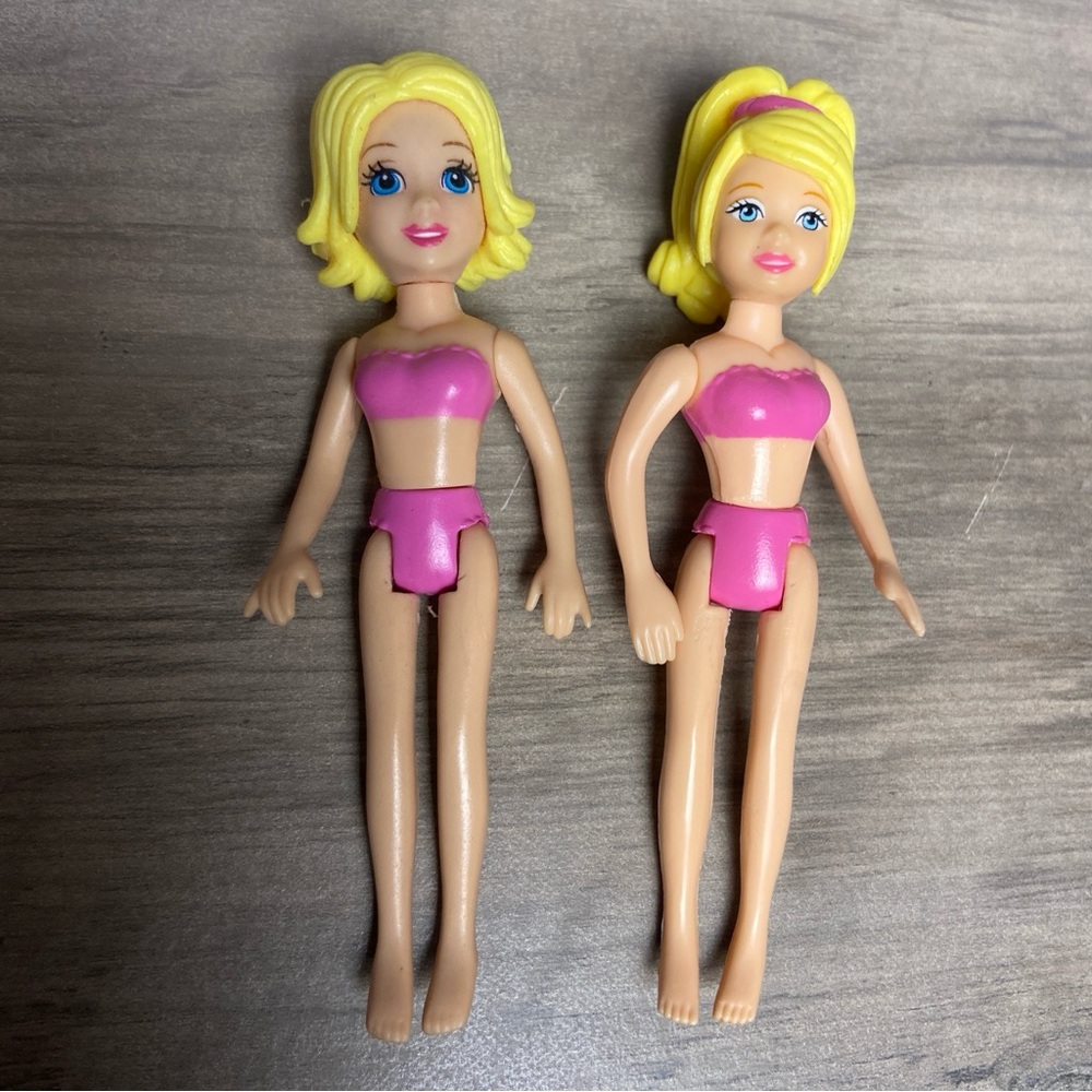 2 Mattel, Blonde, Polly Pocket Figures. Hair is Hard Plastic.